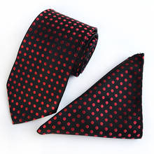 Conjunto de corbata de lunares a la moda, corbatas tejidas de Jacquard negras con puntos rojos, conjuntos cuadrados de bolsillo, venta al por mayor 2024 - compra barato