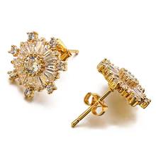 VANAXIN Snowflake Stud Earrings For Women Christmas Gift Gold Rose Color Korean Fashion Earings Girl CZ Crystal Jewelry 2024 - buy cheap