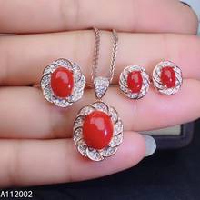 KJJEAXCMY fine jewelry natural red coral 925 sterling silver new women pendant earrings ring set support test luxury lovely 2024 - buy cheap