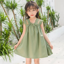 Vestido de princesa infantil antiderrapante, roupa fofa de verão para meninas, vestido coreano sólido, sem mangas, com laço, roupa 2024 - compre barato