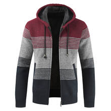 2019 Novos Homens de Inverno SweaterThick Jumpers Cashmere Listrado Forro de Lã Quente Com Capuz Cardigan Zipper Casacos de Lã 2024 - compre barato