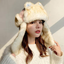 HT2875 Cute Women Winter Bomber Hat Thick Warm Russian Fur Hat Ladies Snow Ski Earflap Cap Female Windproof Russian Ushanka Hat 2024 - buy cheap