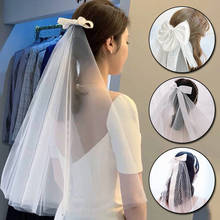 Vestido de novia corto de tul para mujer, velos con lazo de borde de cinta blanca con pinza para el pelo, velo de novia, accesorios de fiesta de matrimonio 2024 - compra barato