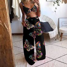 Summer Bohemian Two Piece Set Women Casual Butterfly Printed Sleeveless Camis Tops+long Pants Suits Pocket Tracksuit Female 2024 - buy cheap