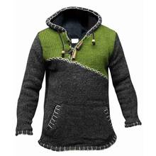 Мужской Свитер оверсайз с длинными рукавами, повседневный вязаный джемпер с капюшоном в стиле пэчворк, пуловер для осени и зимы, 2021 2024 - купить недорого