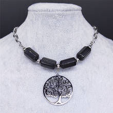 Tree of Life Obsidian Necklaces Silver Color  Stainless Steel Charm Necklace Women Jewelry collares de mujer N35S04 2024 - buy cheap