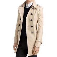 2021 модная Осенняя мужская длинная хлопковая ветровка, куртки, пальто, мужской повседневный зимний Тренч, верхняя одежда, пальто, новая мужская деловая куртка 2024 - купить недорого