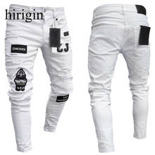 Мужские Стрейчевые рваные обтягивающие байкерские джинсы с вышивкой и принтом, рваные зауженные джинсы, поцарапанные джинсы высокого качества, 3 вида стилей 2024 - купить недорого
