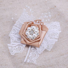 Luxury Groom Suit Lapel Pin Ribbon Rose Pearl Rhinestone Handmade Men's Corsage Wedding Dress Accessories XH051 2024 - buy cheap