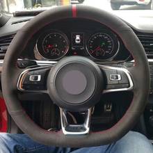 DIY Hand-stitched Black Suede  Car Steering Wheel Cover For Volkswagen VW Golf 7 GTI Golf R MK7 VW Polo GTI Scirocco 2015 2016 2024 - buy cheap