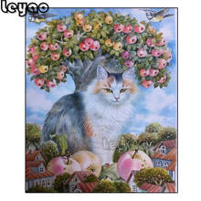 5d mosaico pintura fantasia dos sonhos ponto cruz bordado imitação de diamante maçã árvore e gatos decoração para o lar presente 2024 - compre barato