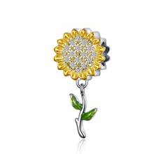 925 Sterling Silver Sunflower With Zircon Charm Fit Original 3mm Bracelet&Bangle For Women Birthday Fashion Jewelry Gift BMT024 2024 - buy cheap