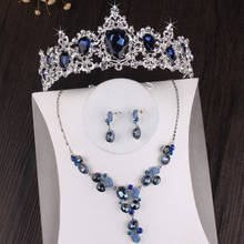 Conjunto de joyería nupcial de cristal azul Chapado en plata, collar barroco de lujo, pendientes, Tiara, corona, conjunto de joyas de cuentas africanas para boda 2024 - compra barato