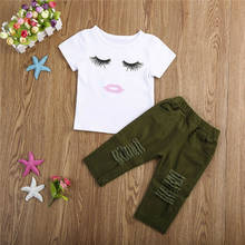 ImCute 2020 Children Brand Clothing Girls Clothes Eyelash Printed T-shirt Tops Hole Pants 2PCS Sets 1 2 3 4 Years Kids Clothes 2024 - buy cheap