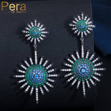 Pera Elegant Daily Party Black Color Big Double Star Shape Green Cubic Zirconia Paved Long Dangling Drop Earrings For Women E373 2024 - buy cheap