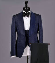 2020 Navy blue Jacquard Custom Business Formal Men Suits 3 Piece Wedding Suits For Men Groomsmen Groom Tuxedos Best Man Blazer 2024 - buy cheap