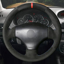Capa de volante para carro px, preta, de camurça, vermelha, costurada à mão, para peugeot 206, 1998-2005, 206, sw 2003-2005, 206, cc 2004, 2005 2024 - compre barato
