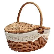 Handwoven Rattan Outdoor Picnic Camping Storage Basket Shopping Holder with Lid Wicker Camping Picnic Basket with Double Lids 2024 - buy cheap