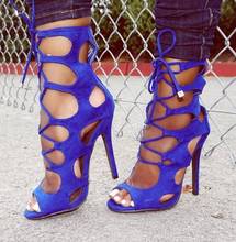 Moraima Snc/синие замшевые босоножки на высоком каблуке с открытым носком; Летние сандалии-гладиаторы с вырезами; Женские вечерние модельные туфли на тонком каблуке 2024 - купить недорого