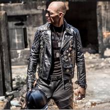 Veste Cuir Homme Men Jacket Rivets Punk Rock Stage Costume Street Slim Fit Overcoat Locomotive Jackets Leather Coats 2024 - buy cheap