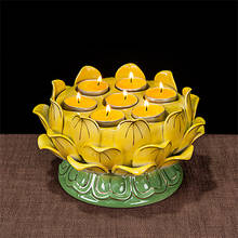 Seven Star lotus flower candleholder ceramic lamp golden yellow pink white candle Buddhist holder Candlestick candler buddha 2024 - buy cheap