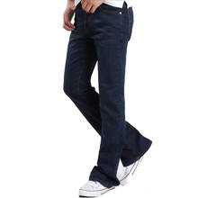 Calças de brim dos homens 2020 outono novo micro chifre jeans estiramento masculino fino azul escuro denim chifres calças jeans design clássico 2024 - compre barato