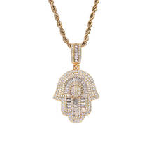 Хип-хоп зубец Установка AAA CZ камень Bling Iced Out рука подвеска Фатима ожерелье для женщин мужчин унисекс рэппер ювелирные изделия 2024 - купить недорого