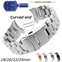 Curved End Watch Band 18mm 20mm 22mm 24mm Replacement Watch Strap Double Lock Clasp Stainless Steel Watchband with Tools 2024 - buy cheap