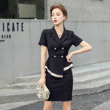 S-XL Plus Size Black OL Office Work 2 Piece Set for Ladies Double Breasted Blazer and Mini Wrap Skirt Woman Two Piece Set Summer 2024 - buy cheap