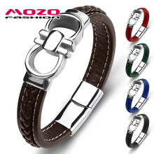 New Punk Men Bracelet Genuine Leather Stainless Steel Charm  Women High Quality Bangles Brown 2024 - buy cheap