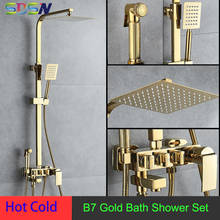 SDSN  Luxury Gold Shower Faucet Cold and Hot Water Mixer Gold Rain Bath Shower Set Retro Knob Switch Bath Shower System Faucet 2024 - buy cheap