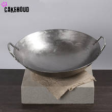 CAKEHOUD High Quality Double-Ear Cast Iron Wok Vintage Hand Thickened Chinese Style Kitchen Cookware Uncoated Non-Stick Wok 2024 - buy cheap