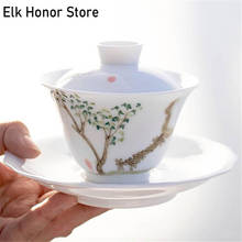 170ML Classical Idyllic Art Gaiwan White Porcelain Teaset Tureen Ceramic Tea Bowl Health Teacup Cup Saucer Master Cups Tea Set 2024 - buy cheap