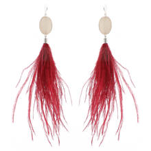 Badu Metal Stone Dangle Earrings for Women Long Ostrich Feather Drop Earring Fashion Jewelry 2020 Wholesale Dropshiping 2024 - buy cheap