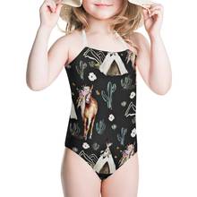 HYCOOL Camp Tent Spoon flower Horse Print One Piece Suits Kids Swimming Suit Baby Girls Beach Swimwear Children Bathing Suit 2024 - buy cheap