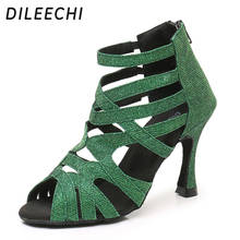 DILEECHI Latin Dance Boots Ladies Girls Salsa Tango Dance Shoes Green Glitter Sports Dance Shoes Ballroom Dancing Shoes heel 9cm 2024 - buy cheap