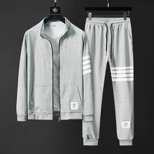 Esporte masculino casual primavera agasalho masculino dois conjuntos de peças gola jaquetas moletom calças corredores de corrida 2024 - compre barato