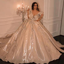 2021 высококачественные свадебные платья с бисером и блестками красивые свадебные платья с оборками и V-образным вырезом Роскошные свадебные платья Стразы саудовские арабские платья 2024 - купить недорого