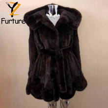 2021 Fashion Natural Mink Fur Coat High Quality Mink Fur Dress With Hoods Women Winter Warm Overcoats Adjustable Waist Fur Coats 2024 - buy cheap