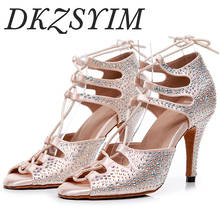 DKZSYIM Women Latin Dance Shoes Salsa Ballroom Dancing Shoes Ladies / Girls High Heels Summer Rhinestone Sandals Adjust Instep 2024 - buy cheap