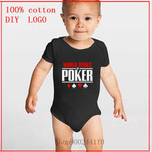 Série mundial de poker logotipo branco impresso bebê bodysuits recém nascido verão manga curta algodão macacão unisex roupas pijamas 2024 - compre barato