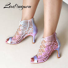 Ladingwu Latin Dance Shoes For Women Gradient Satin Salsa Dance Shoes For Girls Ballroom Dance Boots Unique laser pattern 2022 - buy cheap