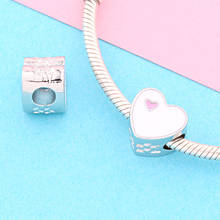 Leabil romântico branco & rosa esmalte coração charmoso para mulheres pulseira bracelete clássico amor modelo miçangas para fazer jóias diy 2024 - compre barato