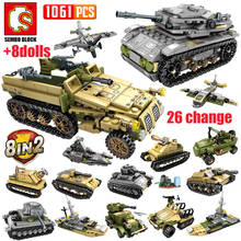 SEMBO 1061 Uds WW2 deformación guerra carruaje de construcción bloques militares tanque eléctrico de los soldados del ejército cifras ladrillos juguetes para niños 2024 - compra barato