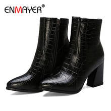 ENMAYER Pointed Toe Ankle Square Heel Women Boots Fleeces Checkered High PU Black Boots Gray Red High Heels Shoes Platform Boots 2024 - buy cheap