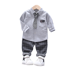 Spring Autumn Cotton Children Leisure Baby Boys Clothes Tie Shirt Lattice Pants 2Pcs/sets Infant Kids Fashion Toddler Tracksuits 2024 - buy cheap