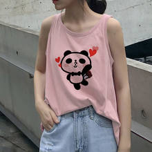 Camiseta estampada feminina kawaii, de panda, tops finos, rosa, sem mangas, casual, solta, camisola, streetwear, 2020, verão 2024 - compre barato