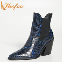 Blue Snake Embossed Texture Woman Booties High Heels Pointed Toe Elastic Lady Fashion Shoes Ankle Boots Large Size 13 15 Shofoo 2024 - buy cheap