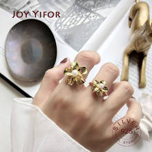 Anéis em prata esterlina e ouro para mulheres, anel ajustável com flores e tamanho, joia de casamento 2024 - compre barato