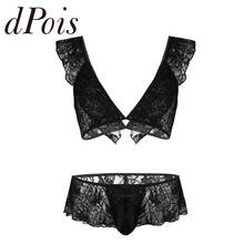 2Pcs Sissy Bra Top Skirted Thong Bikini Set Mens Lace sleeve Lingerie Pouch Panties G-string Nightwear Gay Sexy Briefs Underwear 2024 - buy cheap